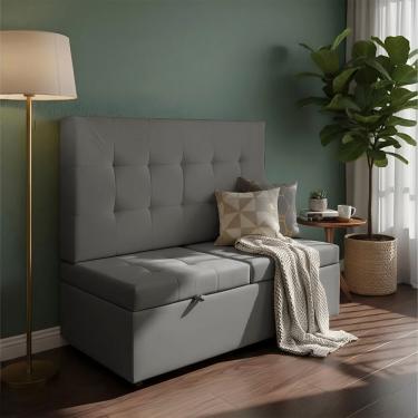Imagem de Canto Alemão Recamier Bau + Painel Madri 120cm Suede Cinza - Inova Decor