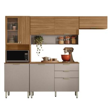 Imagem de Armário De Cozinha Completa Com Balcão 8 Portas 2 Gavetas 2,50m Alba Demóbile Madeirado / Nude