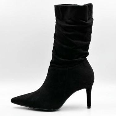 Imagem de Bota Vizzano Cano Médio em Camurça Salto Fino Feminina-Feminino