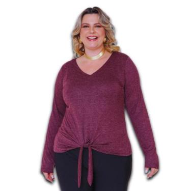 Imagem de Blusa Feminina Plus Size Manga Longa em Malha Decote V com Amarração  