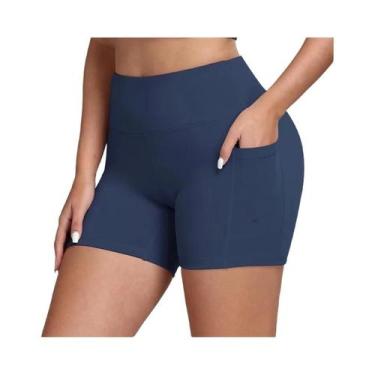 Imagem de Shorts De Yoga Femininos De Cintura Alta Com 3 Bolsos, Efeito Levanta 