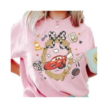 Imagem de Camiseta Feminina De Verão Em Algodão Respirável Disney Carros Retrô F