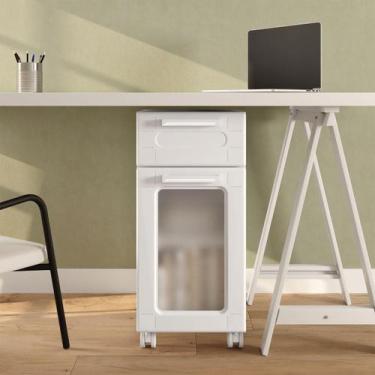 Imagem de Balcão Multiuso com rodízios 35cm Pta Vid 1 Gaveta Bertolini, Branco
