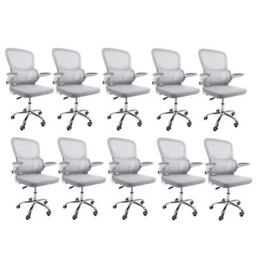 Imagem de Kit 10 Cadeiras De Escritório Diretor Oficial Atenas Sem Apoio Cinza
