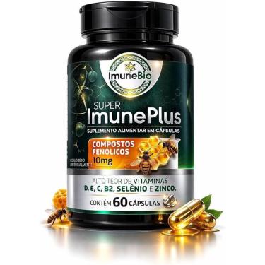 Imagem de Super Imune Plus 490 mg 10 mg de Própolis Vitaminas e Minerais Essenciais Premium 60 Cápsulas-Unissex