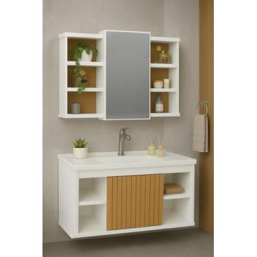 Imagem de Conjunto Gabinete Cuba Espelheira Para Banheiro Completo Com Nichos Po