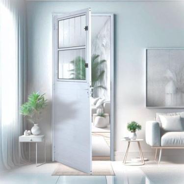 Imagem de Porta Social Lambril Alumínio 2,10 X 90 Branco Abertura Esquerda - Hal