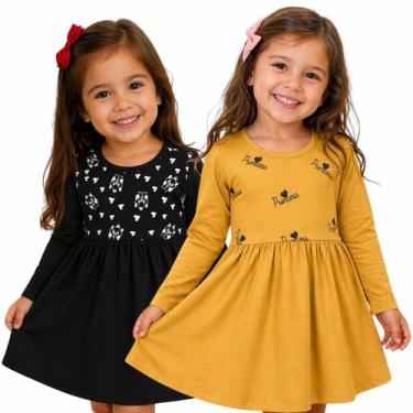 Imagem de Kit 2 Vestidos Manga Longa Infantil Sortidos - Sem Marca, 12