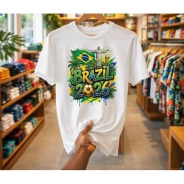 Imagem de Camiseta Masculina Branca Brasil Bandeira Futebol Estampa Estilo Urbano Conforto Casual...
