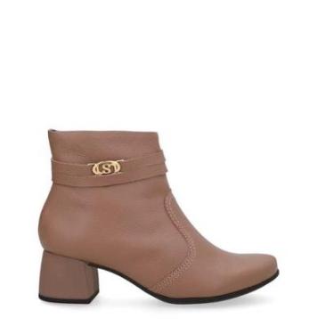 Imagem de Bota Usaflex Marrom Couro Bico Redondo Monograma-Feminino