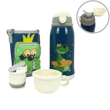 Imagem de Garrafa térmica infantil Bebê escola parede dupla inox 550ML 2em1 +Sup