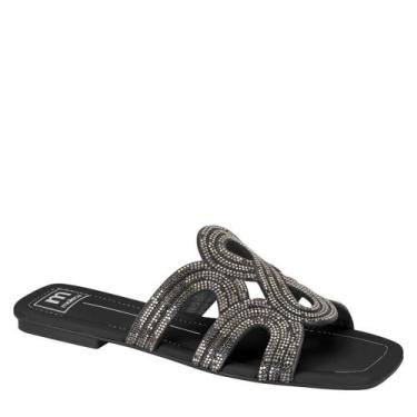 Imagem de Tamanco Feminino Rasteirinha Brilho Casual Moleca 5462.133, Preto, Bla