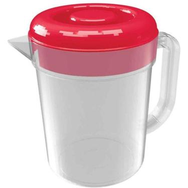 Imagem de Garrafa Jarra Plástica 2L com Tampa Vermelha Alça Ergonômica para Bebidas Transparente Nitron Plast