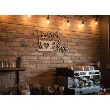 Imagem de Letreiro Decorativo Cantinho do Café M004 em MDF com Corte a Laser Amadeirado Natural
