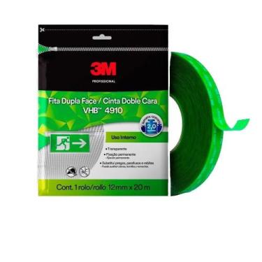 Imagem de Fita Dupla Face 3m Fixa Forte VHB 4910 Transparente / Verde 12mm x 20m