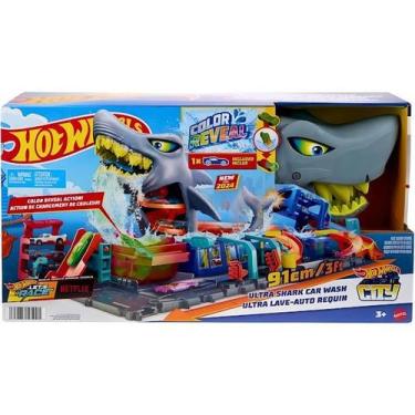 Imagem de Hot Wheels Pista City Lava-Rápido Mega Tubarão HTN82 Mattel, Azul