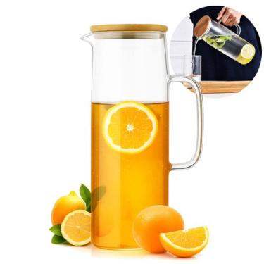 Imagem de Jarra De Suco Com Tampa De Bambu De Vidro Chá Água 1,2 Litros - COSY U
