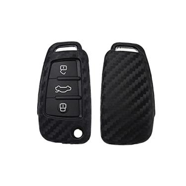 Imagem de YJADHU Fibra de carbono Silicone Car Key Fob Cover Case Shell Holder Keychain, apto para Audi A3 8L 8P A4 B6 B7 B8 A6 C5 C6 4F RS3 Q3 Q7 TT, sem chaveiro