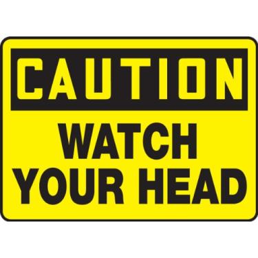 Imagem de Accuform MECR605XV Placa adesiva Dura-Vinyl, Legend"CUIDADO WATCH YOUR HEAD", 25,4 cm de comprimento x 35,5 cm de largura x 0 cm de espessura, preto sobre amarelo
