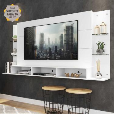 Imagem de Painel TV 65" c/ suporte e prateleiras de vidro Nairóbi Multimóveis