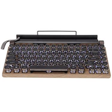 Imagem de Teclado mecânico de jogos de máquina de escrever, teclado de 83 teclas retrô redondo com retroiluminação LED teclado para jogos com extrator de teclado, teclado Bluetooth 5.0 sem fio para PC desktop laptop