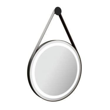 Imagem de Espelho Redondo Adnet Em Couro 62cm Com Led (Preto)