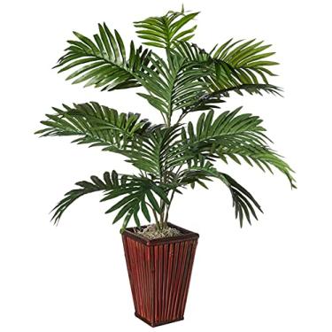 Imagem de Nearly Natural 6675 Palmeira Areca com vaso de bambu planta decorativa de seda, verde, 19 cm x 23 cm x 76 cm
