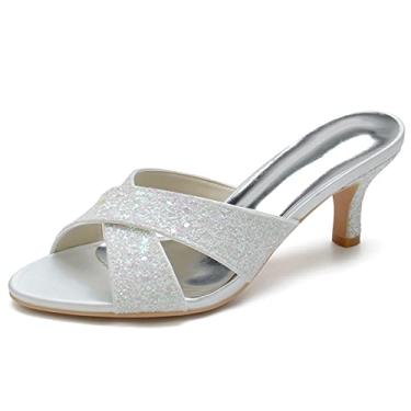 Imagem de Sapatos de noiva de noiva com glitter feminino stiletto marfim sapato aberto salto alto sapatos sociais 35-43,Ivory,9 UK/42 EU