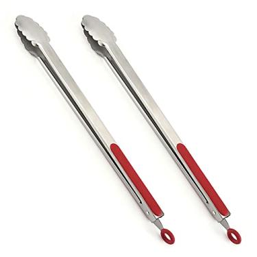 Imagem de UPTALY Pinças de churrasco extra longas de 45 cm (2 peças vermelhas), pinça de grelha de aço inoxidável com alça longa, pinça de comida de tamanho grande, pinças de cozinha alongadas, pinça estendida