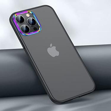 Imagem de Capa magnética de acrílico fosco de luxo para iphone 13 pro max para iphone 12 pro max colorida lente mental capa de silicone, preta, para iphone 13 pro