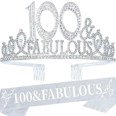 Imagem de Presentes de aniversário de 100 anos para mulheres, tiara de aniversário de 100 anos e faixa roxa, decorações de aniversário de 100 anos, decoração de festa It's My 100 anos faixa de cetim coroa de aniversário para festa de 100 anos