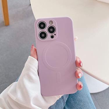 Imagem de Capa de ímã de silicone líquido para iphone 14 13 12 11 pro max x xr xs max 7 8 plus se3 capa de carregamento magnético sem fio, grama roxa, para iphone x, xs