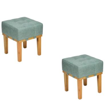 Imagem de Kit 2 Puff Banquetas Apolo Para Sala de Estar Madeira Maciça Sanna Decor (Linho Verde)