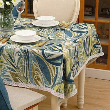 Imagem de toalhas de mesa retangulares oblongas desenho de impressão para casa decoração de jantar cozinha jardim toalha de mesa ao ar livre folha azul 140 × 190cm
