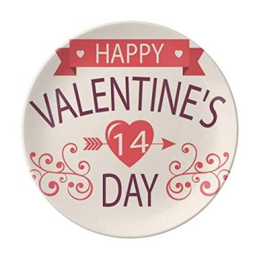 Imagem de Prato de jantar vermelho Happy Valentine's Day 14 coração com flecha decorativa de porcelana salver talheres