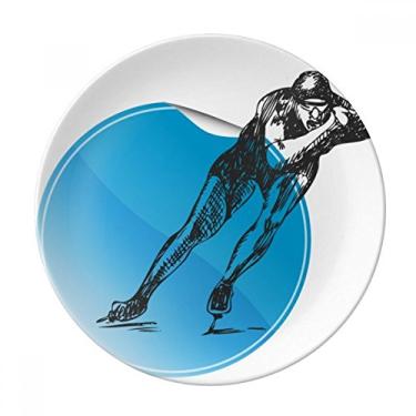 Imagem de Prato de patinação de aquarela azul decorativo de porcelana salver louça de jantar