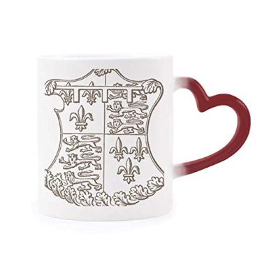 Imagem de Caneca barroca preta e branca com escudo de folha de leão sensível ao calor Caneca vermelha que muda de cor