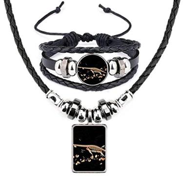 Imagem de Bones – Conjunto de joias de couro de dinossauro em miniatura preta