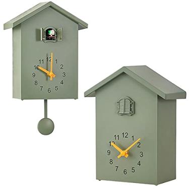 Imagem de 8Kb24 Relógio Cuco De Parede Com Chimer E Pêndulo - Voz De Pássaro Natural Ou Chamada De Cuco, Relógio Coo Para Arte De Parede Casa Sala De Estar Cozinha Decoração De Escritório Verde