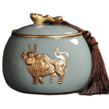 Imagem de 13,7 cm Tea Caddy Ceramic Sealed Pot Household Puer Tea Storage Tank Decoração de quarto chinês