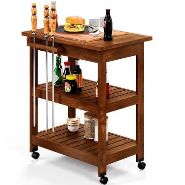 Imagem de Carrinho Churrasco Grade Churrasqueira Tábua De Cortes Home W02 Madeira Maciça Imbuia - Lyam Decor