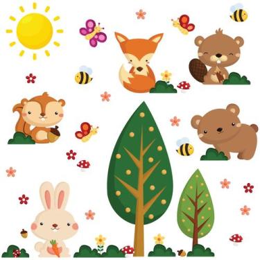 Imagem de Adesivo De Parede Infantil Árvore Animais Outono - Quartinhos