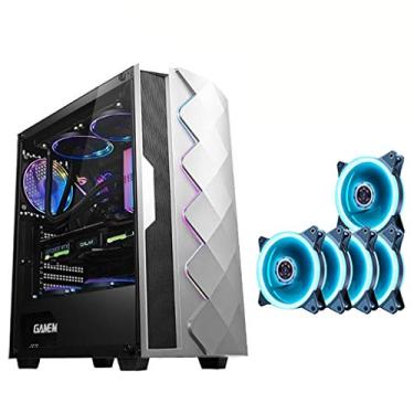 Imagem de Gabinete Gamer ATX Case, Mid-Tower PC Gaming Case ATX/M-ATX/ITX - Front I/O USB 3.0 Port - Tempered Glass Side Panel - Support Water Cooling - With Ice Blue Fan (Style : 5 fan)