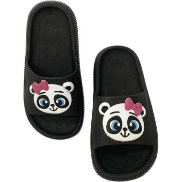 Imagem de Chinelo Infantil Panda menina criança Preto confortável barato Nuvem