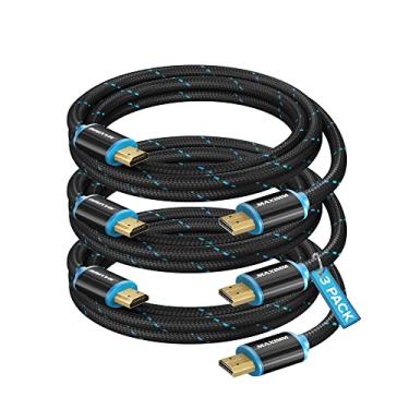 Imagem de Cabo sólido HDMI 2.0 4K de alta velocidade máxima (inclui clipes de cabo, gravatas e adaptador de ângulo direito) vários tamanhos e pacotes disponíveis, Blue - 3 Pack, 3 Feet