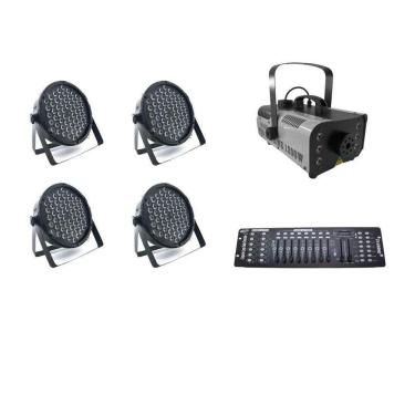 Imagem de Kit 4 Par Leds + Máquina De Fumaça 1200W + Mesa Dmx 512
