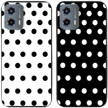 Imagem de 2 peças preto branco bolinhas impressas TPU gel silicone capa de telefone traseira para Motorola Moto todas as séries (Moto G 5G 2023)
