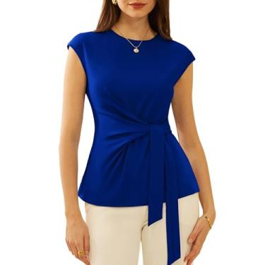 Imagem de GRACE KARIN Blusa feminina de manga cavada para o verão, gola redonda, elegante, casual, cor lisa, Azul marinho, GG