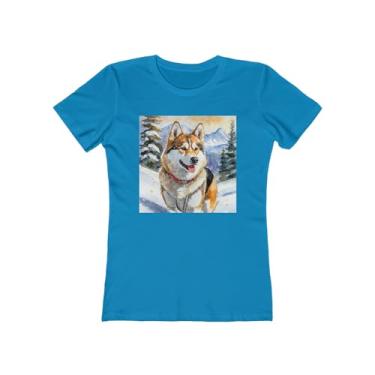 Imagem de Chinook 'Sled Dog' - Camiseta feminina justa de algodão torcido, Turquesa lisa, M