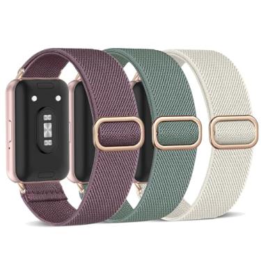 Imagem de ViCRiOR Pacote com 3 pulseiras de relógio de nylon elástico compatíveis com Samsung Galaxy Fit 3, pulseira trançada elástica para Galaxy Fit 3, SM-R390 feminino e masculino